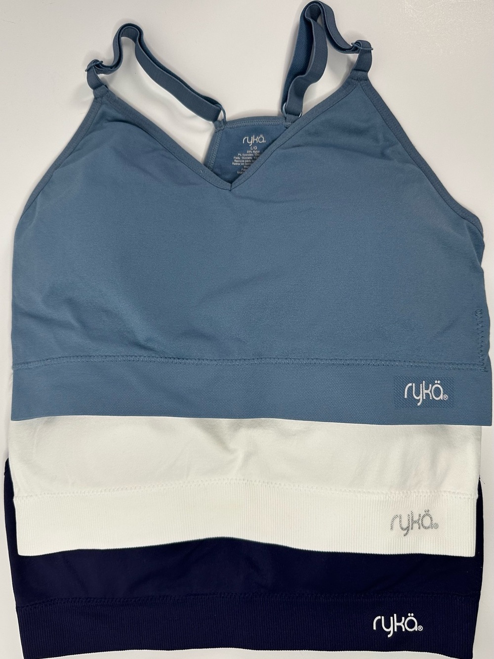 Ryka Blue White Navy Colorblock Sports Bra Set